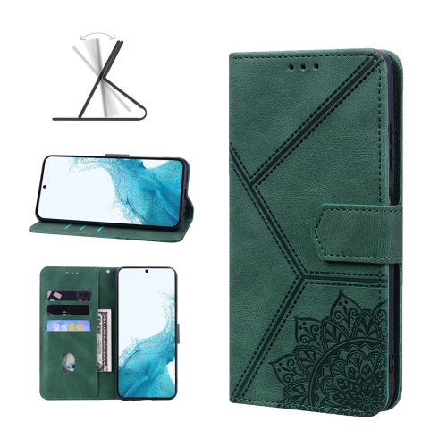 

For Samsung Galaxy S22 5G Geometric Mandala Embossed Leather Phone Case(Green)