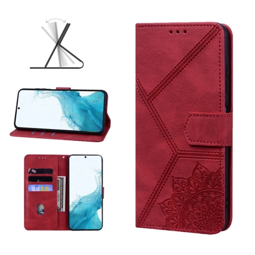 

For Samsung Galaxy S22+ 5G Geometric Mandala Embossed Leather Phone Case(Red)