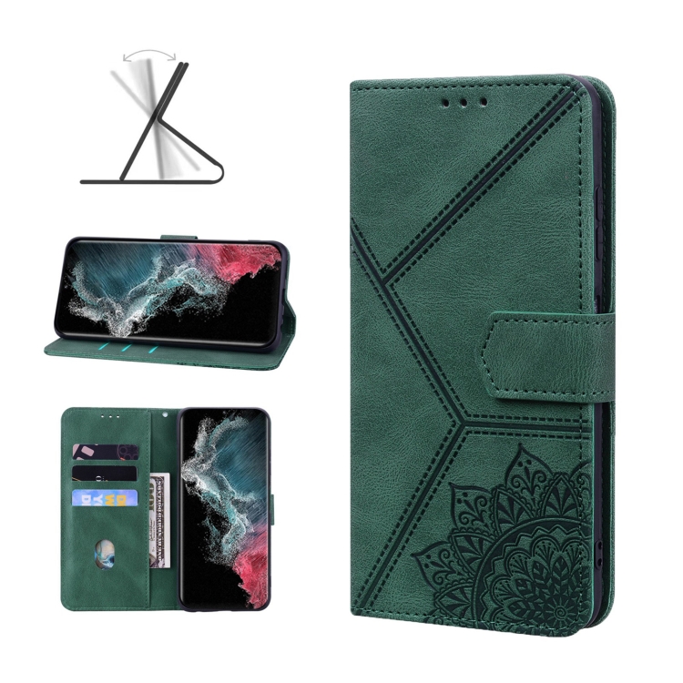 

For Samsung Galaxy S22 Ultra 5G Geometric Mandala Embossed Leather Phone Case(Green)
