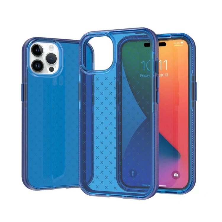 

Grid Pattern Two-color TPU Phone Case For iPhone 14 Pro Max(Blue)