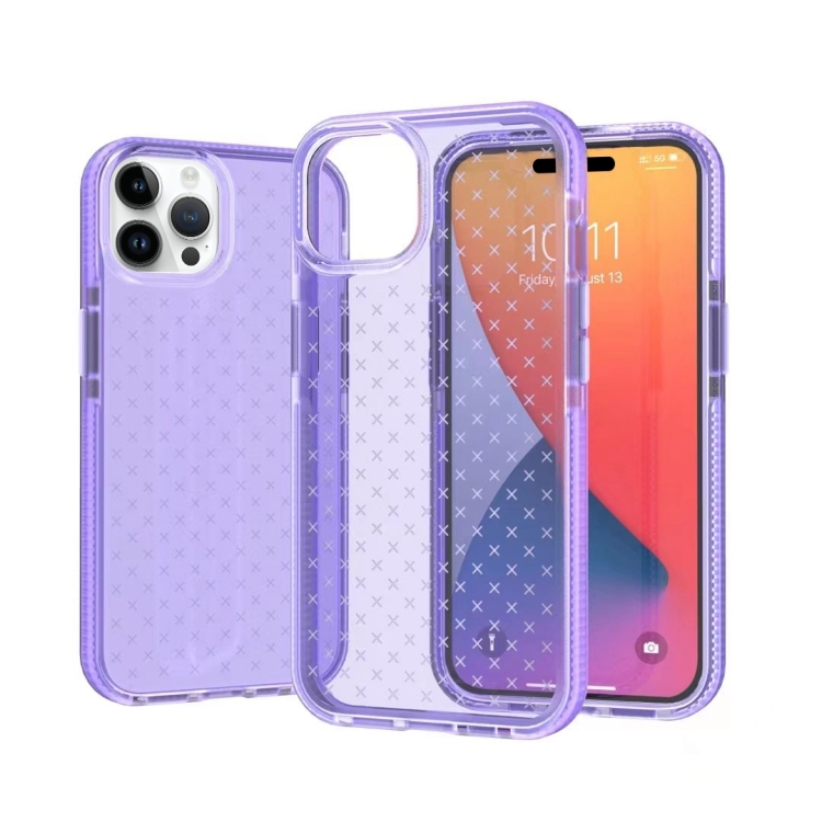 

For iPhone 14 Pro Max Grid Pattern Two-color TPU Phone Case (Purple)