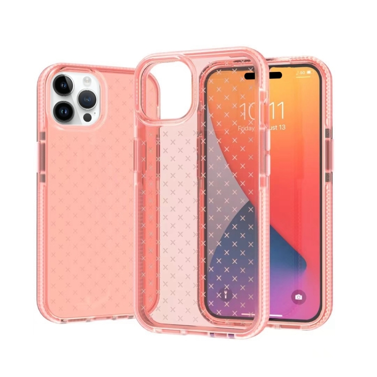 

Grid Pattern Two-color TPU Phone Case For iPhone 14 Pro(Pink)
