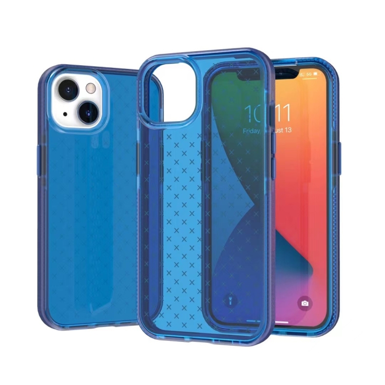 

Grid Pattern Two-color TPU Phone Case For iPhone 14(Blue)