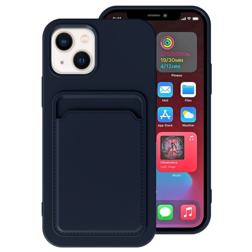 

For iPhone 14 Plus TPU + Flannel Lining Card Slots Phone Case (Blue)