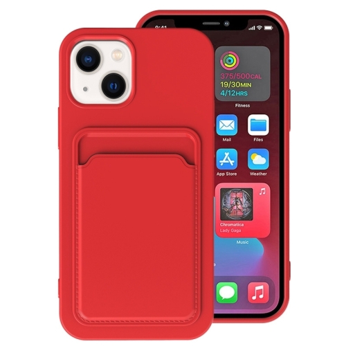 

For iPhone 14 Plus TPU + Flannel Lining Card Slots Phone Case (Red)