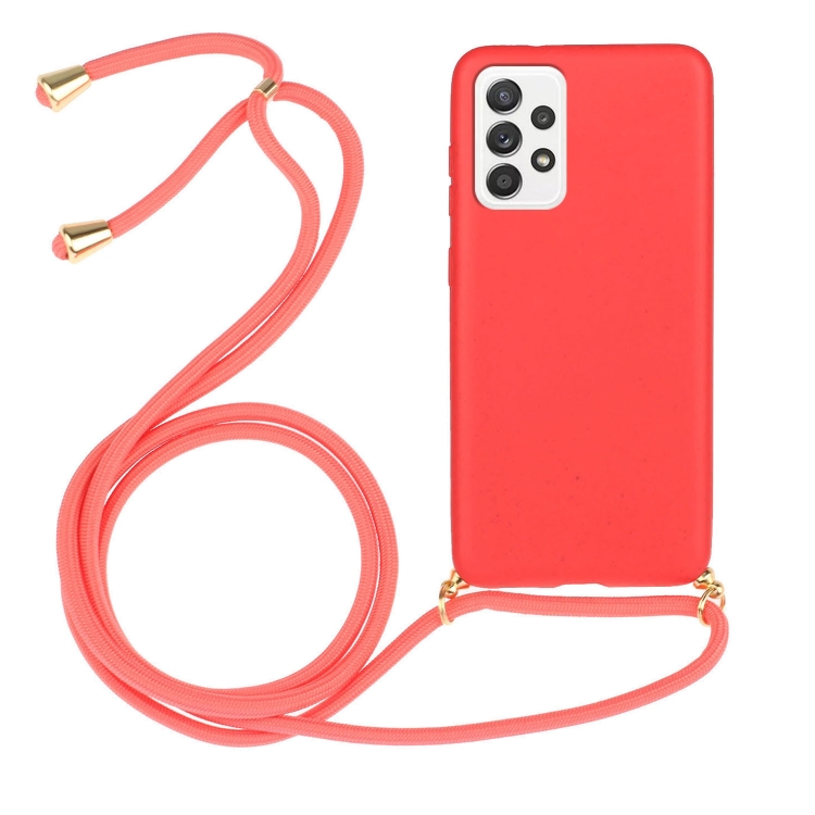 

For Samsung Galaxy A53 Wheat Straw Material + TPU Protective Case with Lanyard(Red)