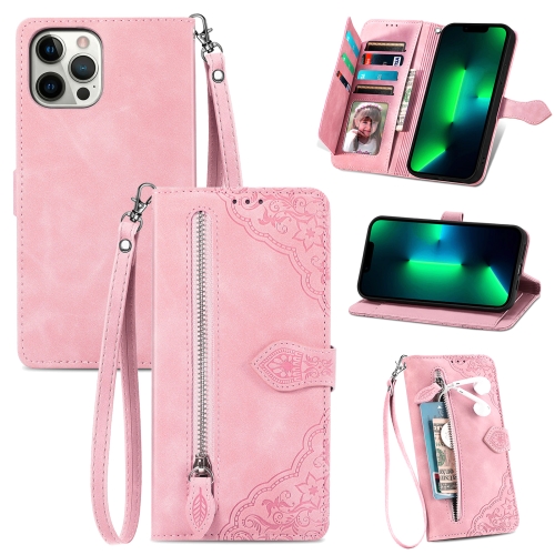 

Embossed Flower Shockproof Leather Phone Case For iPhone 11 Pro Max(Pink)