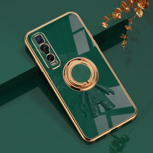 

For OPPO Find X2 Pro 6D Plating Astronaut Ring Kickstand Phone Case(Night Green)