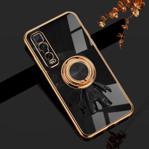 

For OPPO Find X2 Pro 6D Plating Astronaut Ring Kickstand Phone Case(Black)