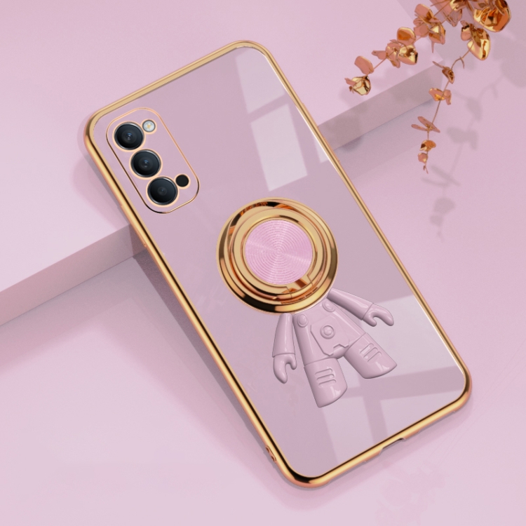 

For OPPO Reno4 Pro 6D Plating Astronaut Ring Kickstand Phone Case(Light Purple)