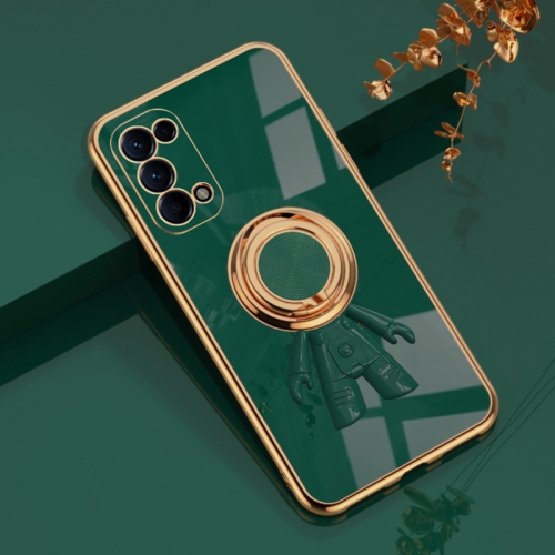 

For OPPO Reno5 5G 6D Plating Astronaut Ring Kickstand Phone Case(Night Green)