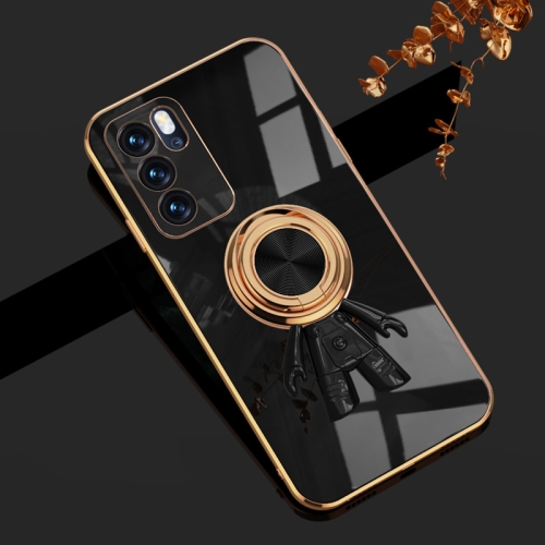 

For OPPO Reno6 Pro 5G 6D Plating Astronaut Ring Kickstand Phone Case(Black)