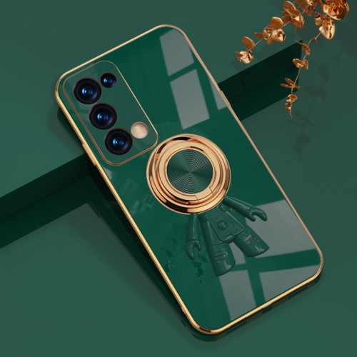 

For OPPO Reno6 Pro+ 5G 6D Plating Astronaut Ring Kickstand Phone Case(Night Green)