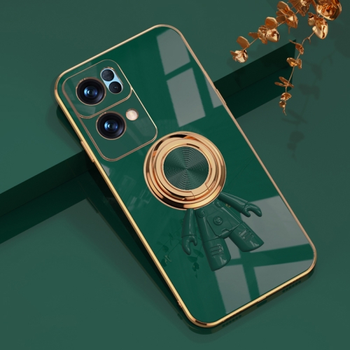 

For OPPO Reno7 Pro 5G 6D Plating Astronaut Ring Kickstand Phone Case(Night Green)
