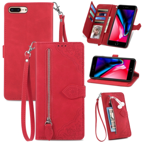 

Embossed Flower Shockproof Leather Phone Case For iPhone 8 Plus / 7 Plus(Red)