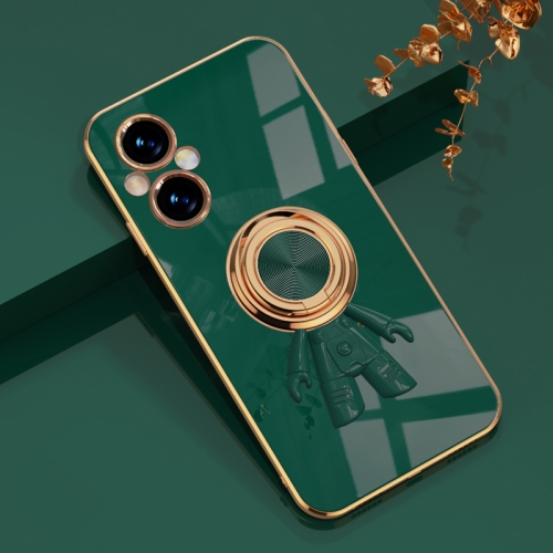

For OPPO A96 6D Plating Astronaut Ring Kickstand Phone Case(Night Green)