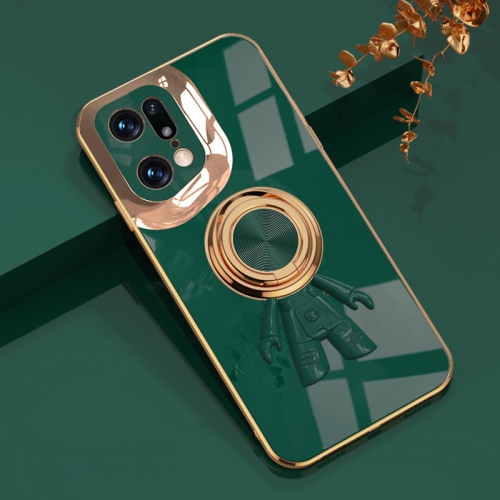 

For OPPO Find X5 Pro 6D Plating Astronaut Ring Kickstand Phone Case(Night Green)