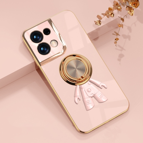 

For OPPO Reno8 Pro 6D Plating Astronaut Ring Kickstand Phone Case(Light Pink)