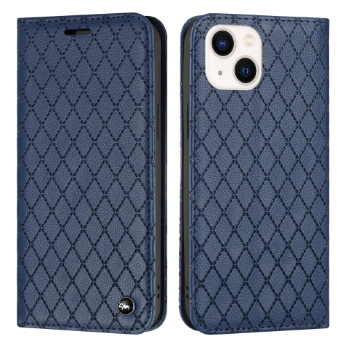 

For iPhone 14 Plus S11 RFID Diamond Lattice Flip Leather Phone Case (Blue)