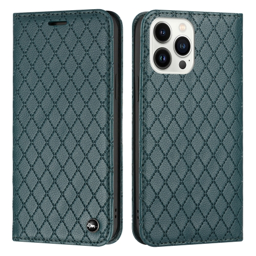 

For iPhone 14 Pro S11 RFID Diamond Lattice Flip Leather Phone Case(Green)