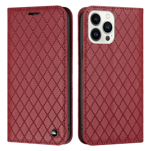 

For iPhone 14 Pro Max S11 RFID Diamond Lattice Flip Leather Phone Case (Red)