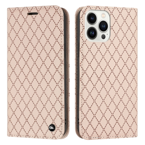 

For iPhone 14 Pro Max S11 RFID Diamond Lattice Flip Leather Phone Case (Light Pink)