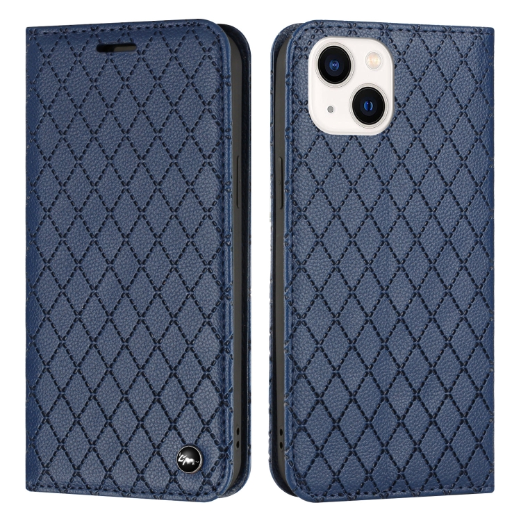 

S11 RFID Diamond Lattice Flip Leather Phone Case For iPhone 13 mini(Blue)