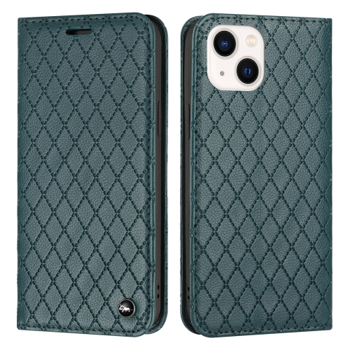 

S11 RFID Diamond Lattice Flip Leather Phone Case For iPhone 13(Green)