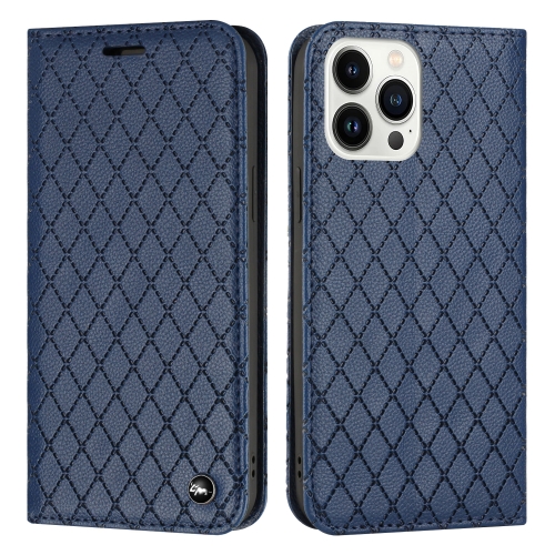 

S11 RFID Diamond Lattice Flip Leather Phone Case For iPhone 13 Pro(Blue)