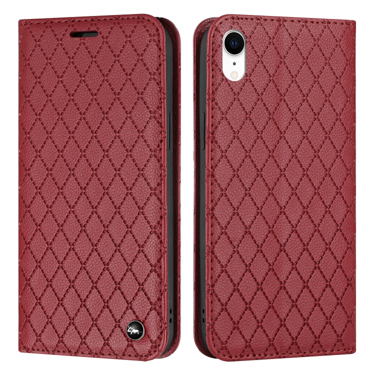 

S11 RFID Diamond Lattice Flip Leather Phone Case For iPhone XR(Red)