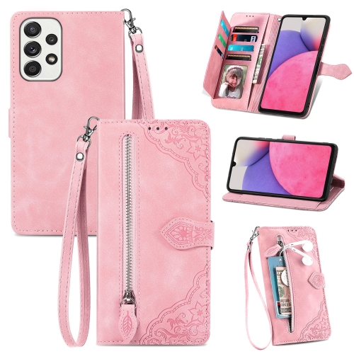 

For Samsung Galaxy A33 5G Embossed Flower Shockproof Leather Phone Case(Pink)