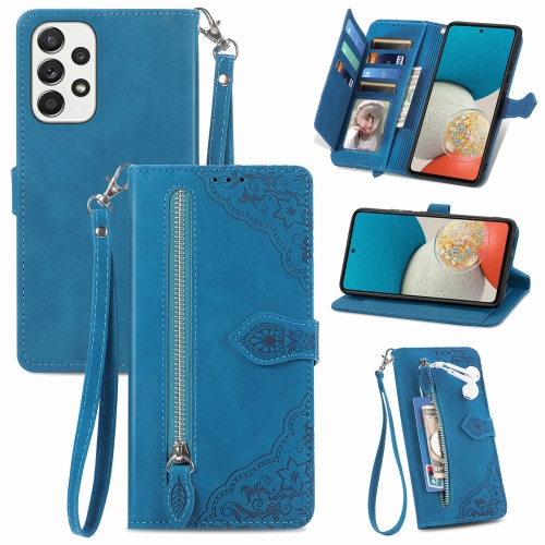 

For Samsung Galaxy A53 5G Embossed Flower Shockproof Leather Phone Case(Blue)