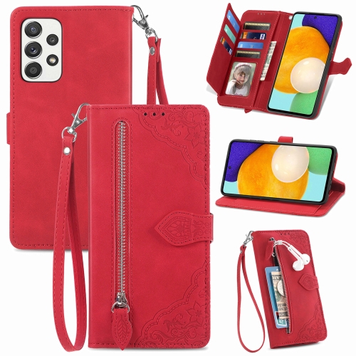 

For Samsung Galaxy A73 5G Embossed Flower Shockproof Leather Phone Case(Red)