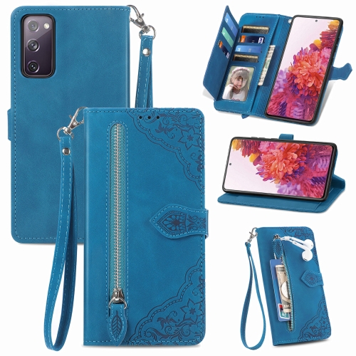 

For Samsung Galaxy S20 Ultra Embossed Flower Shockproof Leather Phone Case(Blue)