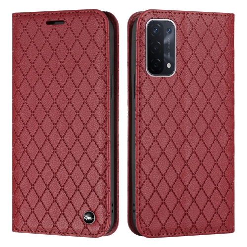 

For OPPO A54 5G / A74 5G / A93 5G S11 RFID Diamond Lattice Flip Leather Phone Case(Red)