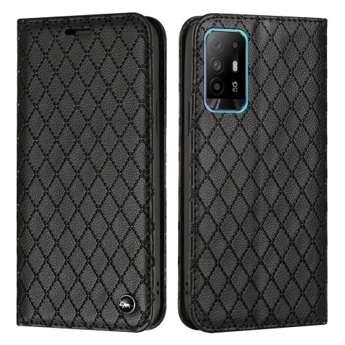 

For OPPO A94 4G / A94 5G / A95 5G S11 RFID Diamond Lattice Flip Leather Phone Case(Black)