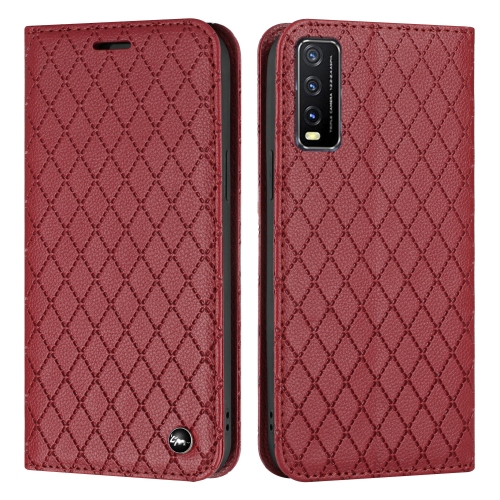 

For vivo Y20 / Y20i / Y20s / Y12a S11 RFID Diamond Lattice Flip Leather Phone Case(Red)