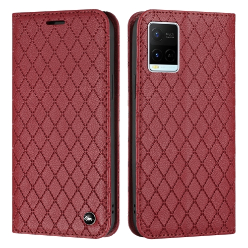 

For vivo Y21 / Y33s / Y21s S11 RFID Diamond Lattice Flip Leather Phone Case(Red)