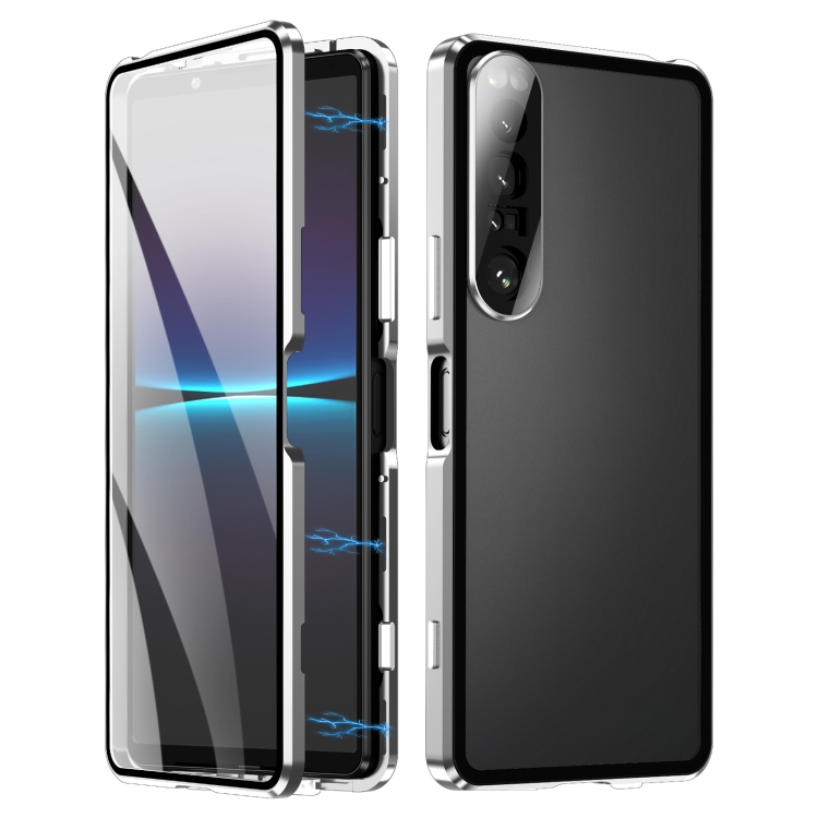 

For Sony Xperia 1 IV HD Magnetic Metal Tempered Glass Phone Case(Silver)