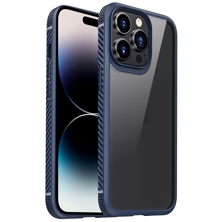 

For iPhone 14 Pro Max Carbon Fiber Four-corner Airbag Shockproof Case (Blue)