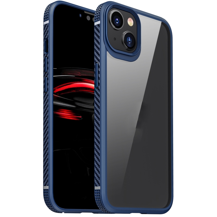 

For iPhone 14 Carbon Fiber Four-corner Airbag Shockproof Case (Blue)