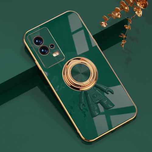 

For vivo iQOO 8 6D Plating Astronaut Ring Kickstand Phone Case(Night Green)