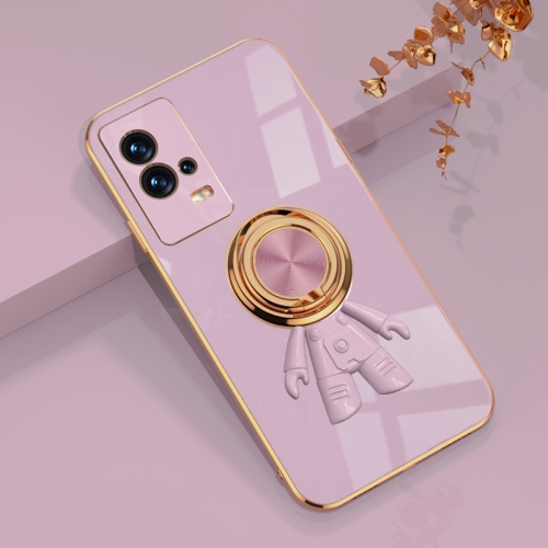 

For vivo iQOO 8 6D Plating Astronaut Ring Kickstand Phone Case(Light Purple)