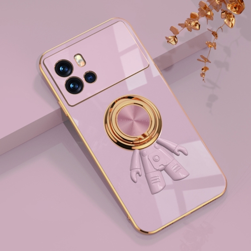 

For vivo IQOO 9 6D Plating Astronaut Ring Kickstand Phone Case(Light Purple)