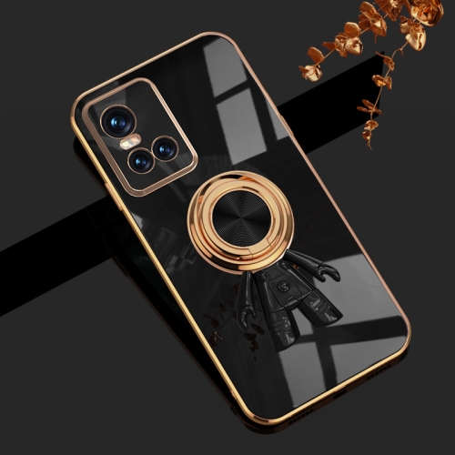 

For vivo S10 Pro 6D Plating Astronaut Ring Kickstand Phone Case(Black)