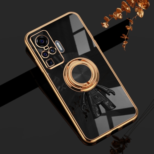 

For vivo X50 Pro 6D Plating Astronaut Ring Kickstand Phone Case(Black)