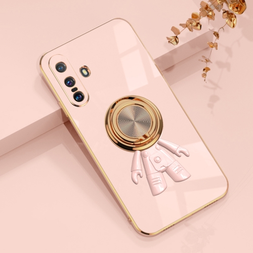 

For vivo X60 6D Plating Astronaut Ring Kickstand Phone Case(Light Pink)