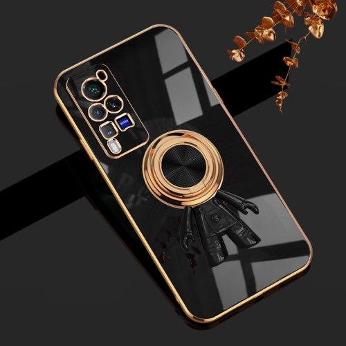 

For vivo X60 Pro 6D Plating Astronaut Ring Kickstand Phone Case(Black)