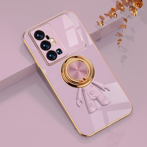 

For vivo X70 Pro+ 6D Plating Astronaut Ring Kickstand Phone Case(Light Purple)