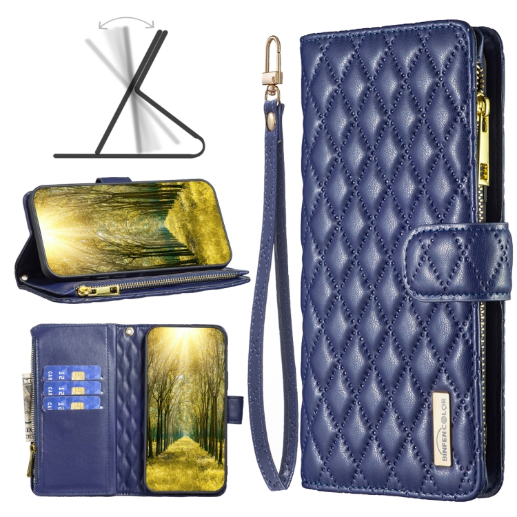 

For Samsung Galaxy A32 5G Diamond Lattice Zipper Wallet Leather Flip Phone Case(Blue)